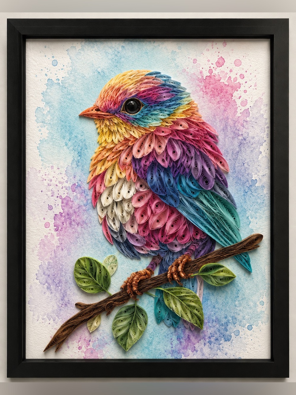 5x7 Black Framed Colorful Quilling Bird Wall Art Print